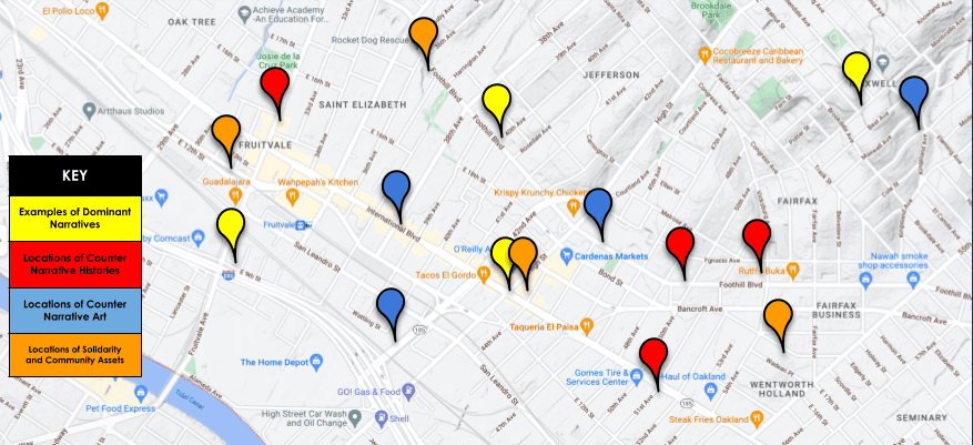 Map of part of Los Angeles showing markers